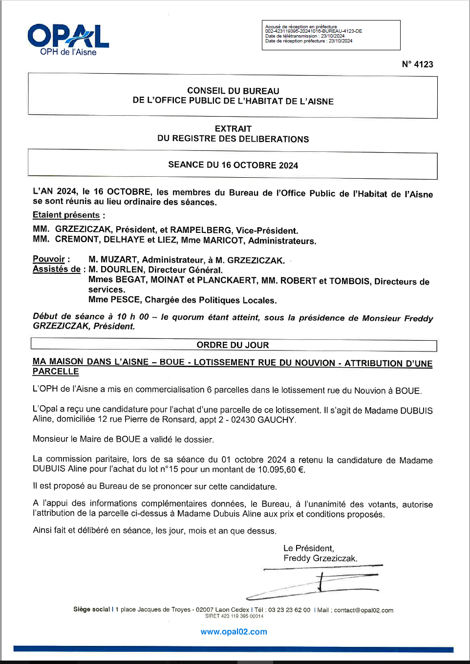 N° 4123 - MMA BOUE - Attrib. parcelles