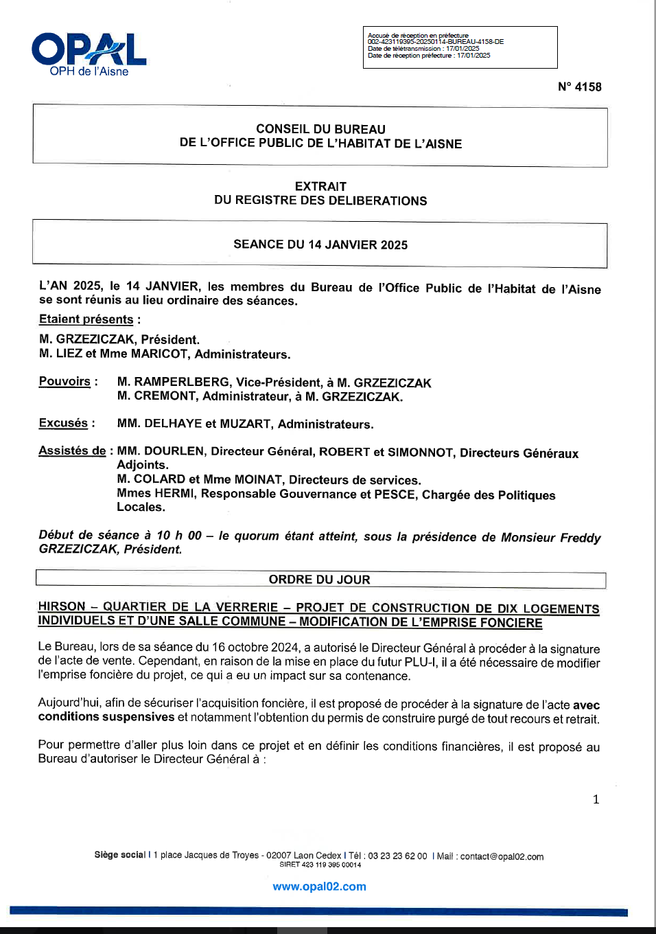 N° 4158 - Hirson – Quartier de la Verrerie – projet de constr. de 10 logts indiv et d’une salle com – modif emprise foncière