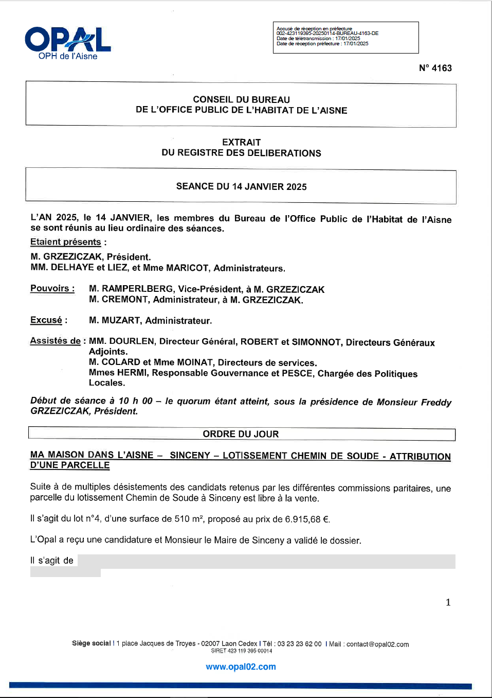 N° 4163 - MMA Sinceny – Chemin de Soude - Attrib parcelle