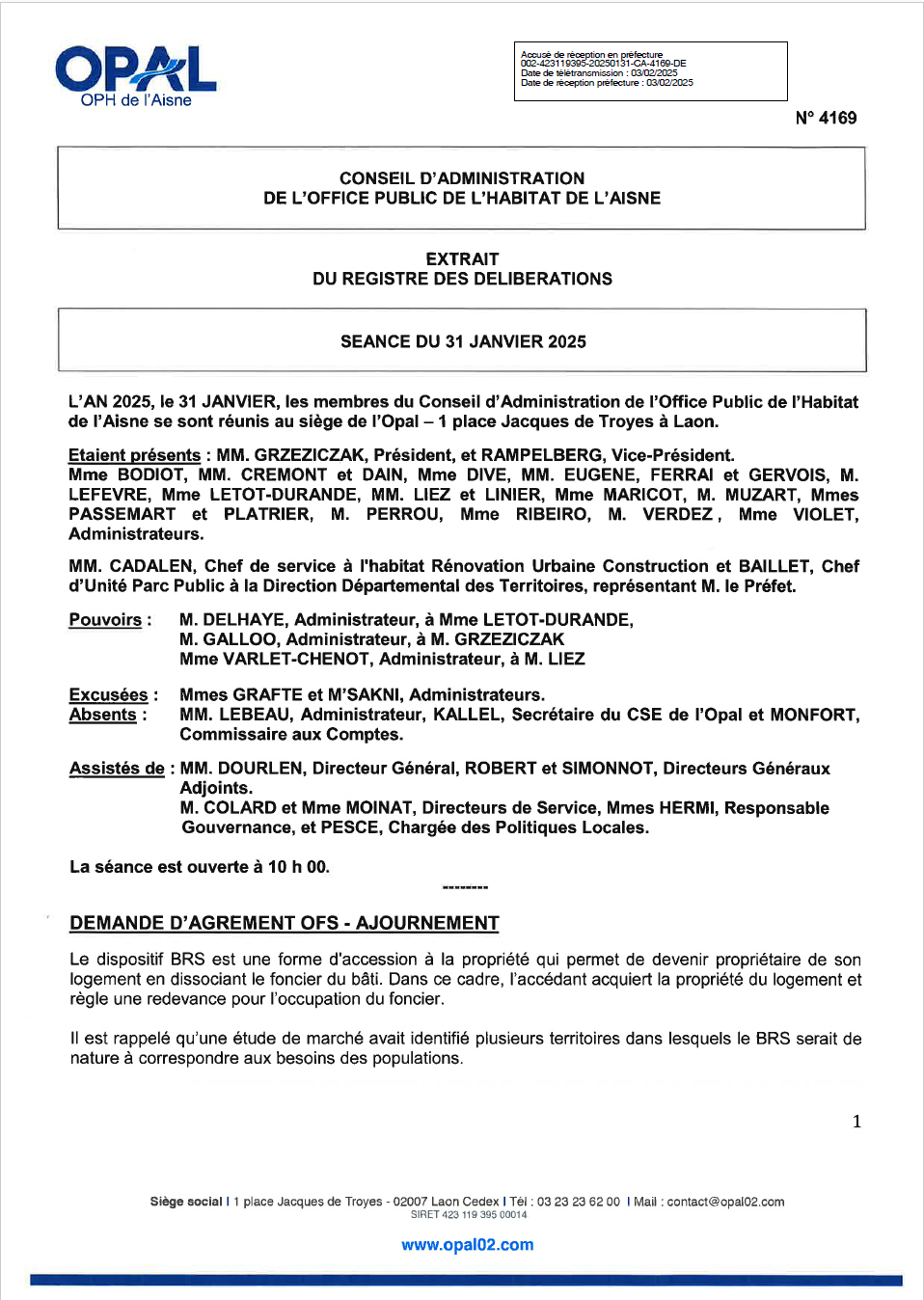 N° 4169 - Dem. agrément OFS - Ajournement